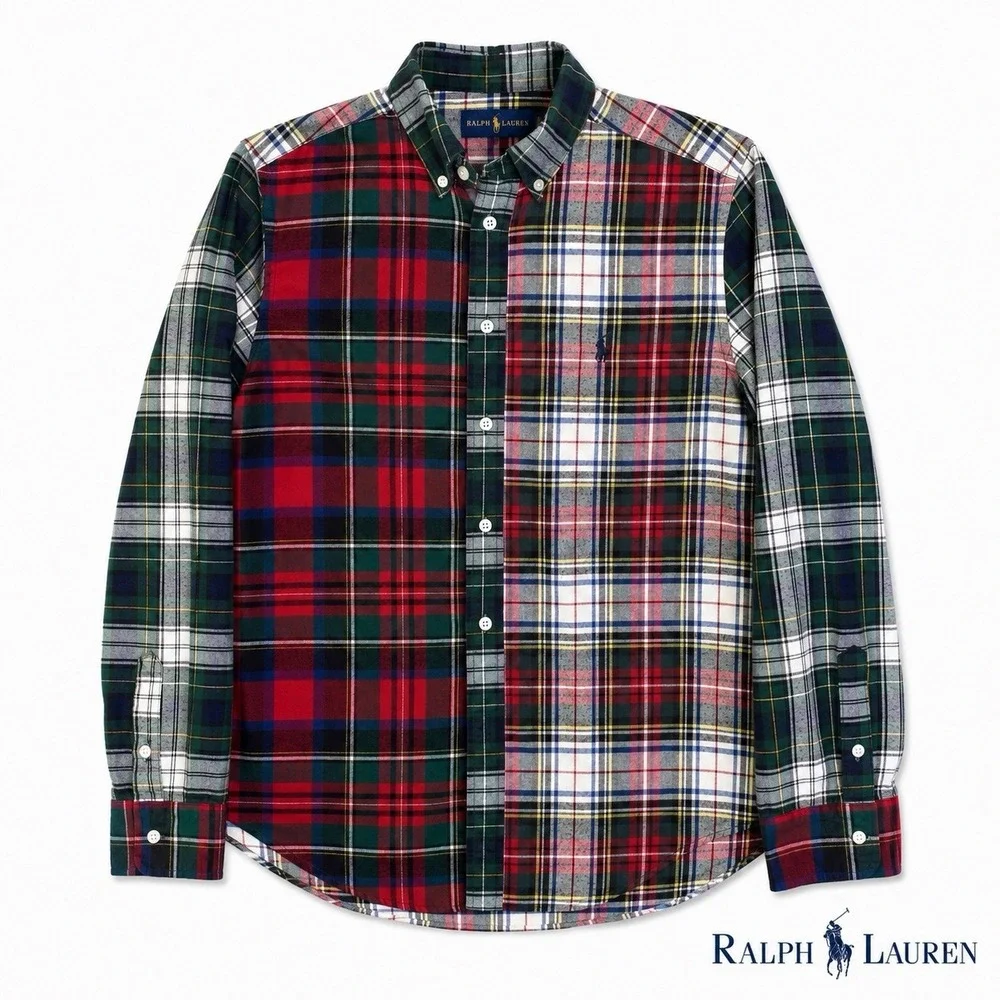 Ralph Lauren Boys Performace Red Green Plaid Casual Button Up Fun Shirt Lg 14-16